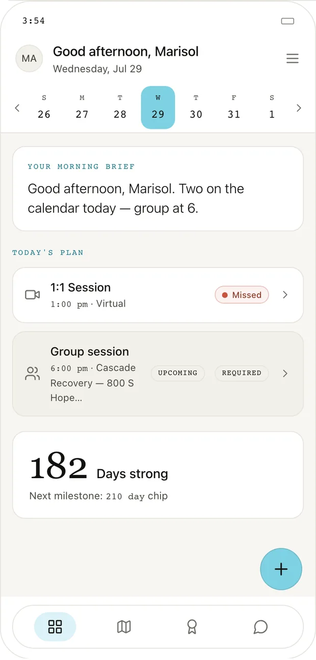 The Sasto mobile app showing a patient's day